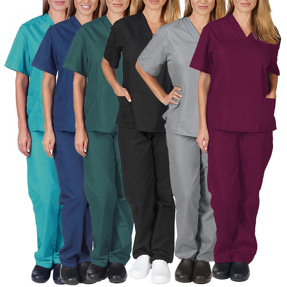 11 색 간호사 유니폼 여성 반팔 작업 유니폼 블라우스 스크럽 작업복 간호 스크럽 탄성 바지 의료 유니폼